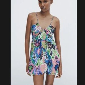 Zara Colorful Abstract Print Dress Size Small